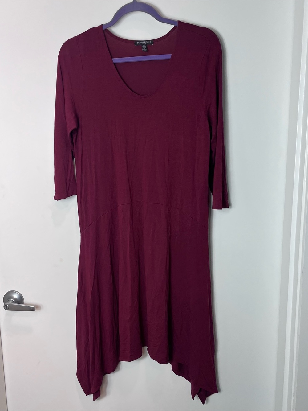 Eileen Fisher Wine Burgundy Red Scoop Neck Petite Large Dress Quiet Luxury